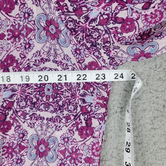 Fever Womens Blouse Top  Large Elastic Smocked Waist Tab Sleeves Sheer Floral - Picture 6 of 16